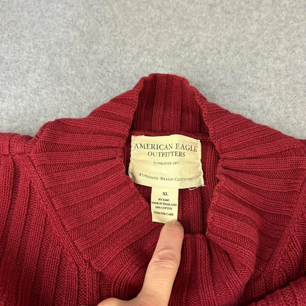 American Eagle Y2K Cotton Mockneck Elbow Patch Ribbed Sweater Brick Red Mens XL